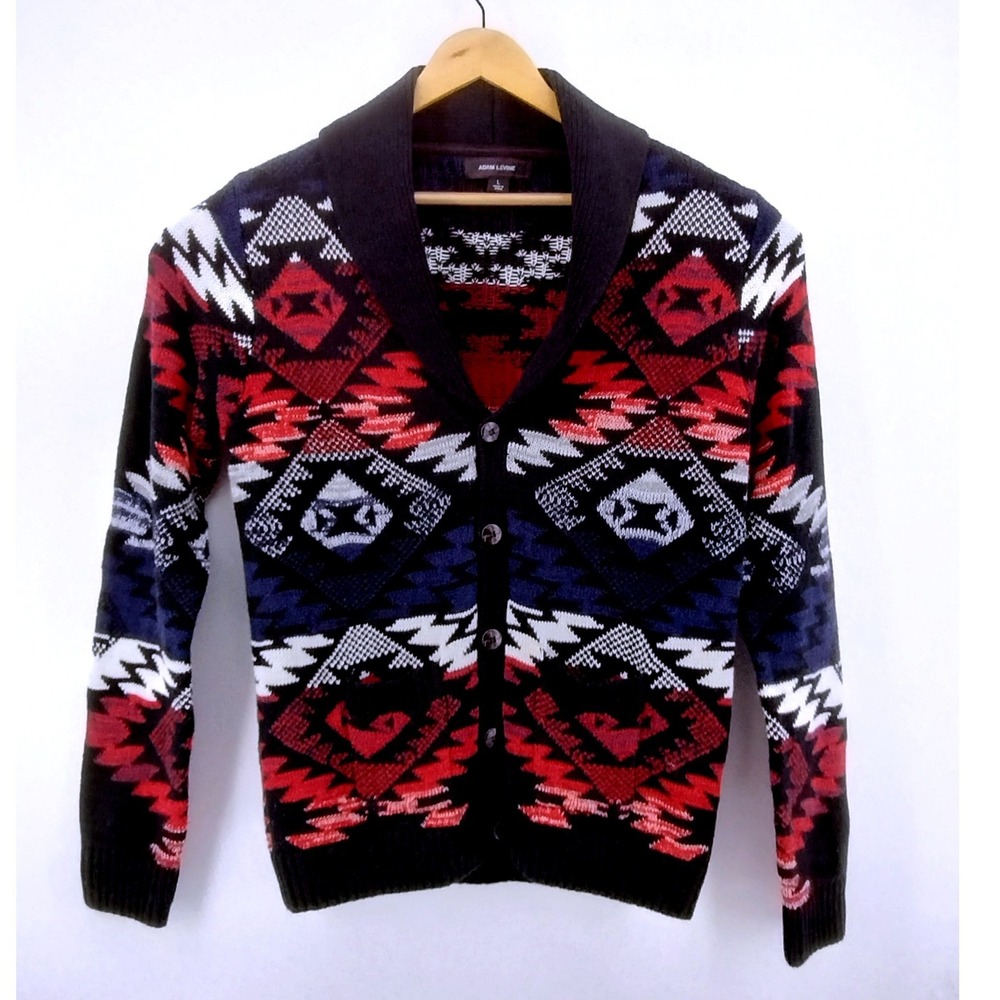 Adam Levine Shawl Collar Cardigan‎ Sweater Mens Large Geometric Aztec Tribal